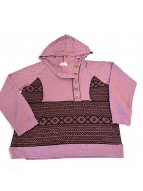 Sugarfox Aztec Print Lightweight Hoodie Sweatshirt Women’s 1X Boho Spring Pink